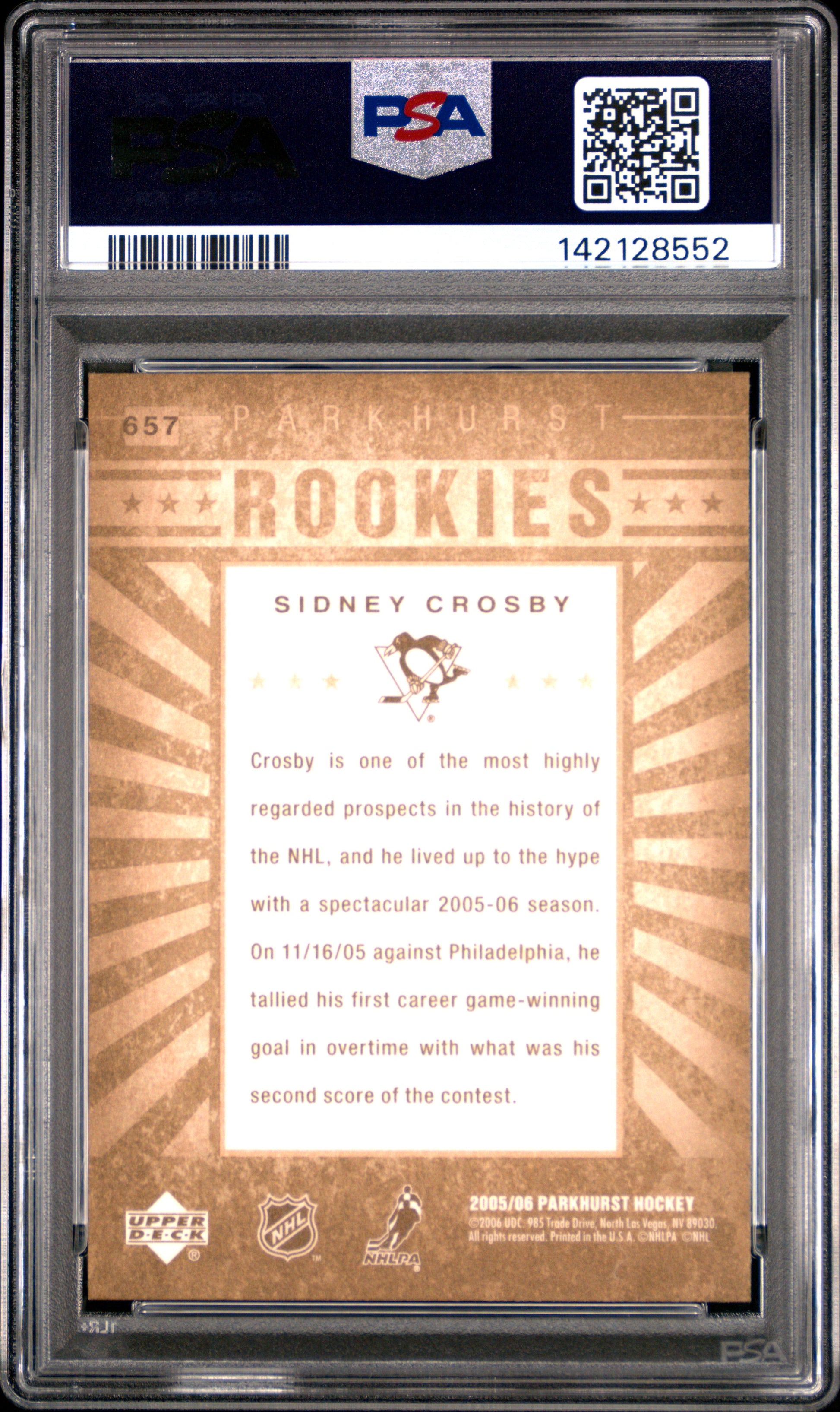 Sidney Crosby 2005 Parkhurst Rookie #657 PSA 10 Gem Mint