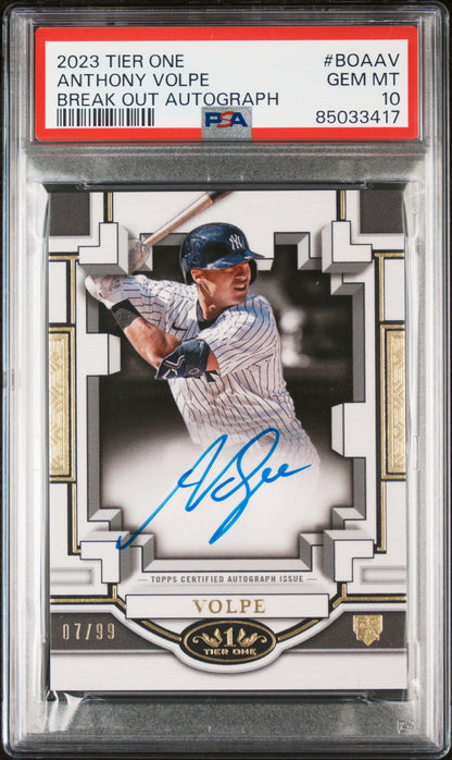 Anthony Volpe 2023 Topps Tier One Break Out Auto #7/99 PSA 10 Gem Mint