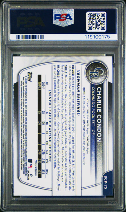 Charlie Condon 2025 Bowman Chrome Speckle Refractor #247/299 PSA 10 Gem Mint