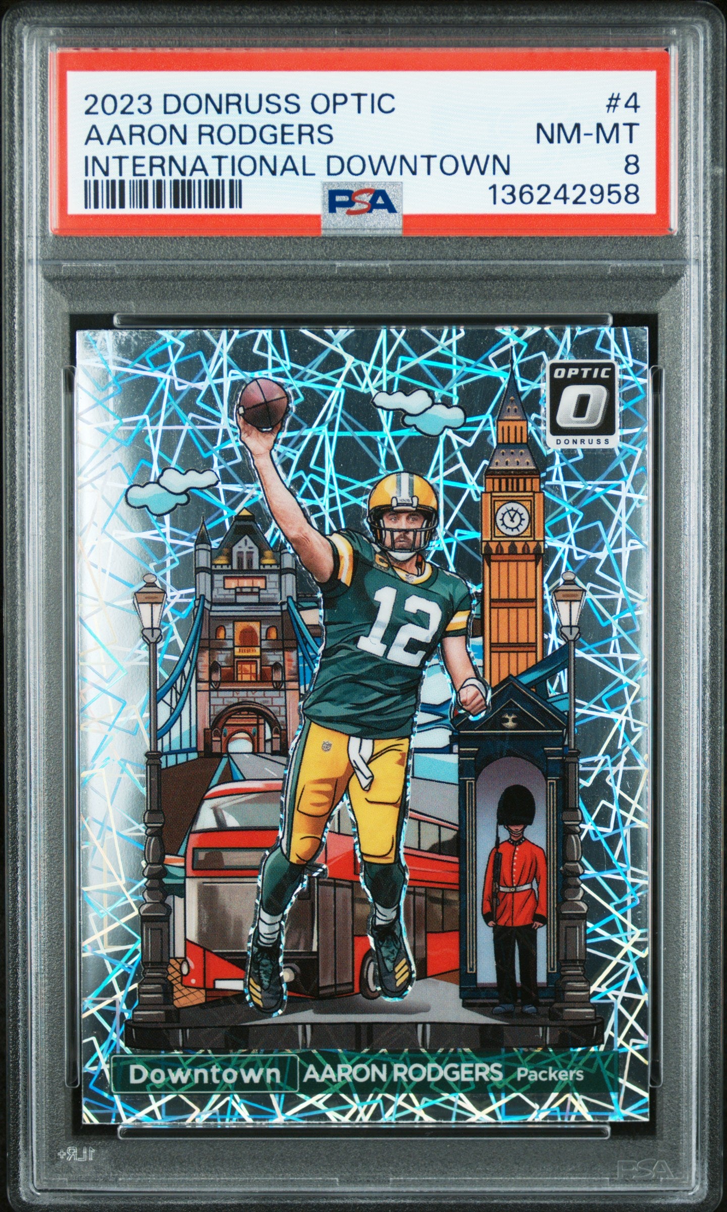 Aaron Rodgers 2023 Donruss Optic International Downtown PSA 8 Nm-Mint