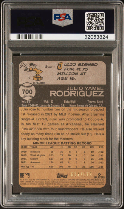 Julio Rodriguez 2022 Topps Heritage Chrome Refractor #700 #624/673 PSA 9 Mint
