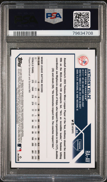 Anthony Volpe 2023 Topps Chrome Rookie Auto Purple Speckle #4/299 PSA 10 Auto 10