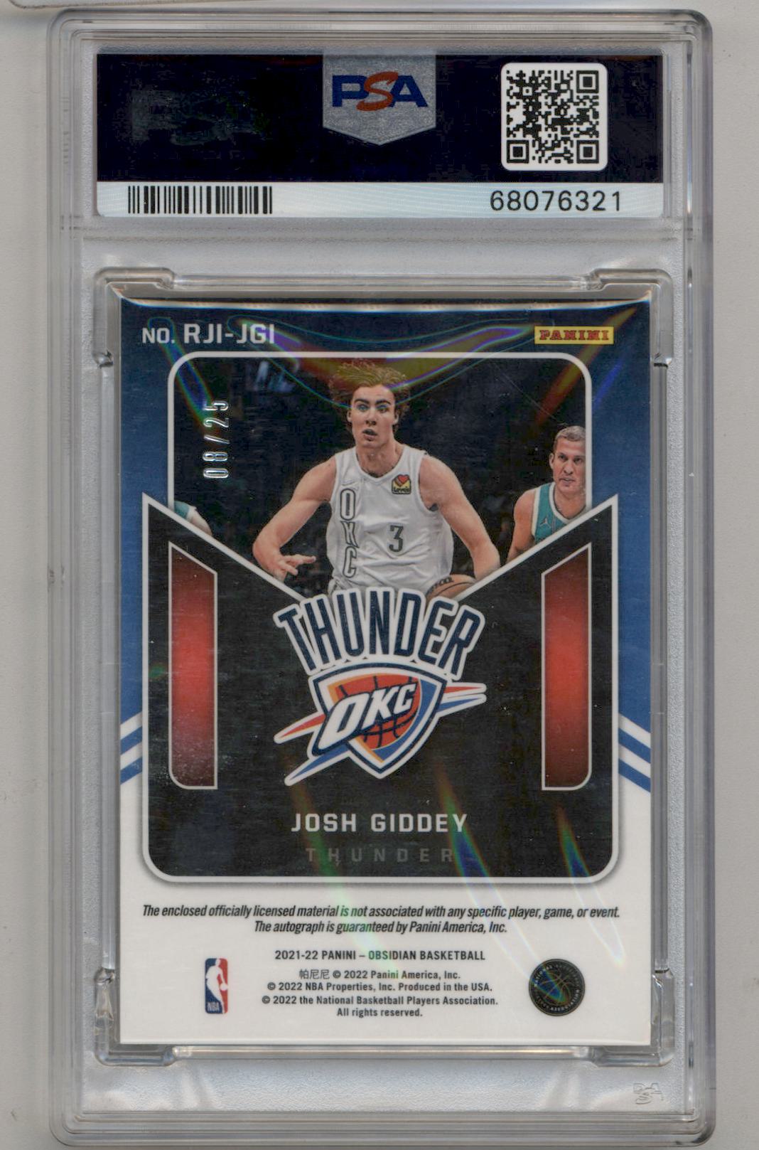Josh Giddey 2021 Obsidian Electric Etch Orange Auto #8/25 PSA 9 Mint