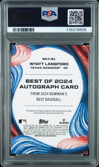 Wyatt Langford 2024 Bowman's Best Rookie Gold Refractor Auto #41/50 PSA 10 Auto 10