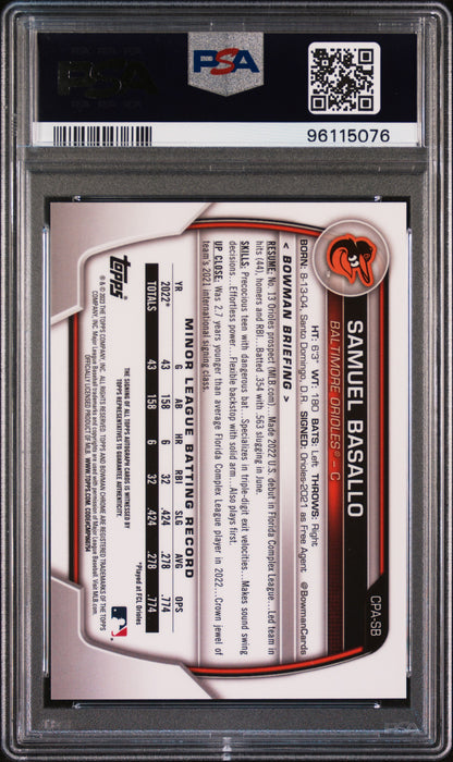 Samuel Basallo 2023 Bowman Chrome Auto PSA 10 Gem Mint 5076