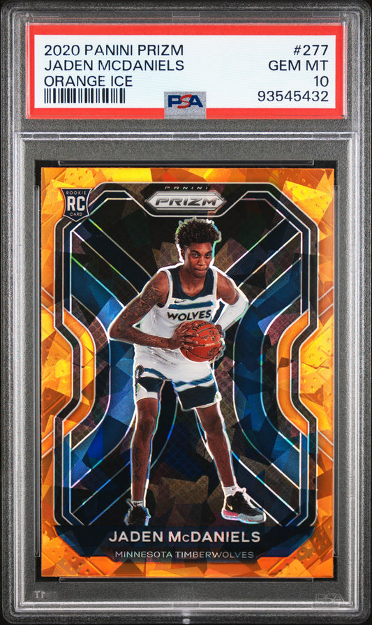 Jaden McDaniels 2020 Panini Prizm Rookie #277 Orange Ice PSA 10 Gem Mint 5432