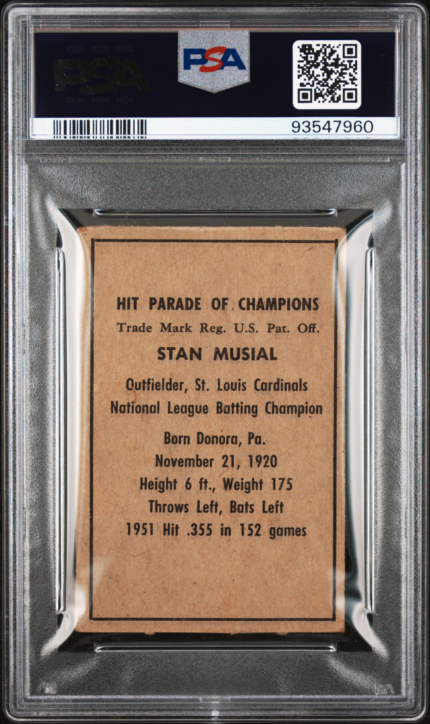 Stan Musial 1952 Berk Ross PSA 2.5 Good+