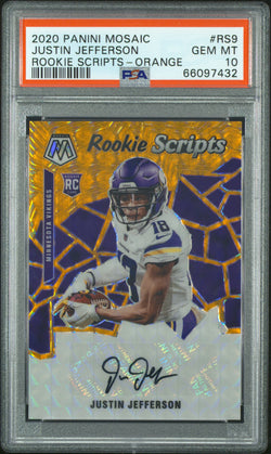 Justin Jefferson 2020 Panini Mosaic Rookie Scripts Orange Auto PSA 10 Gem Mint