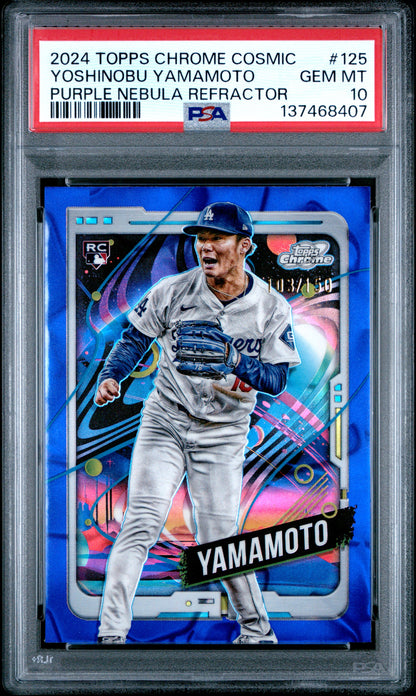 Yoshinobu Yamamoto 2024 Topps Chrome Cosmic Purple Refractor #103/150 PSA 10 Gem Mint