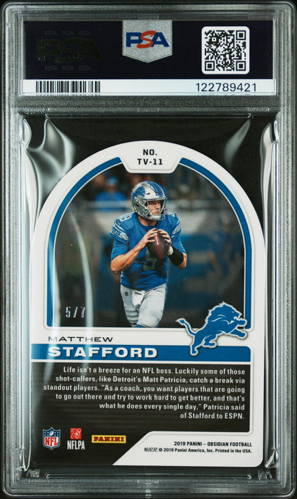 Matthew Stafford 2019 Panini Obsidian Tunnel Vision Contra #5/7 PSA 9 Mint