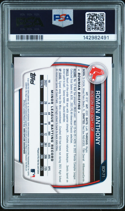 Roman Anthony 2023 Bowman Chrome Fuschia Refractor PSA 9 Mint