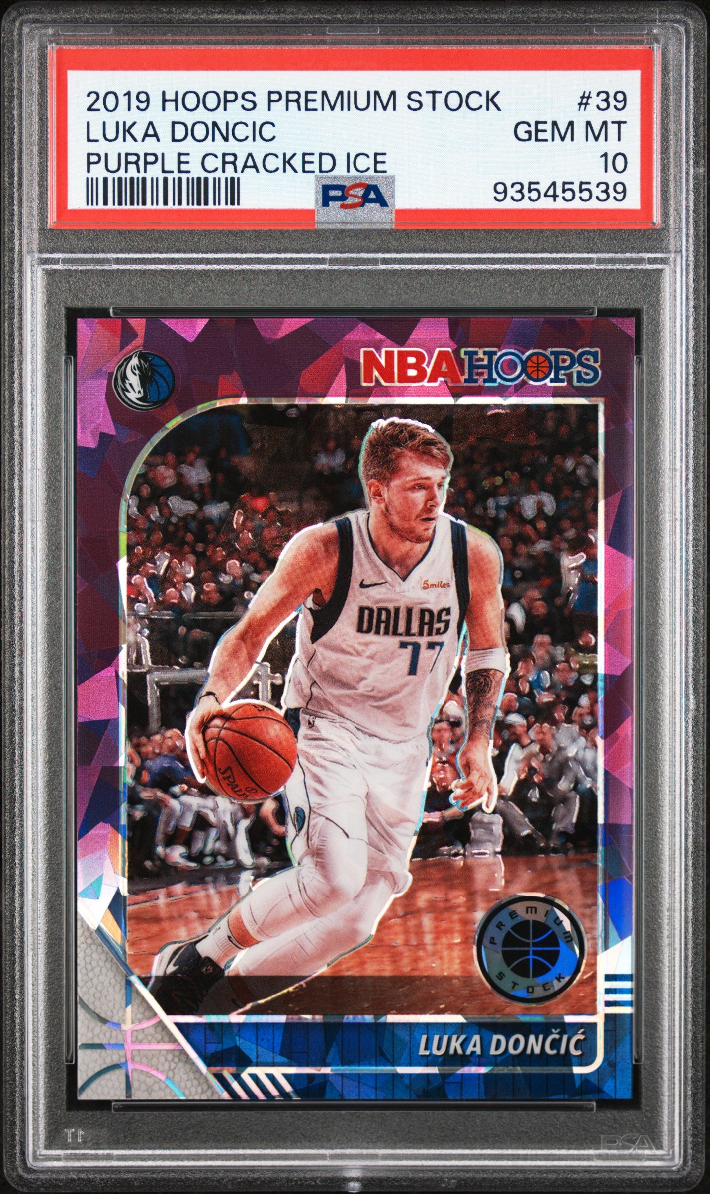 Luke Doncic 2019 Hoops Premium Purple Cracked Ice #22/25 PSA 10 Gem Mint