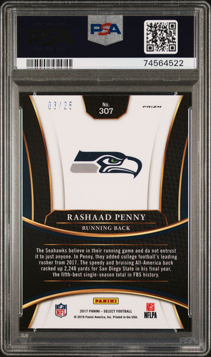 Rashaad Penny 2017 Panini Select XRC Tie-Dye Prizm #3/25 PSA 10 Gem Mint