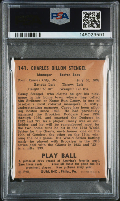 Casey Stengel 1940 Play Ball #141 PSA 5 Ex