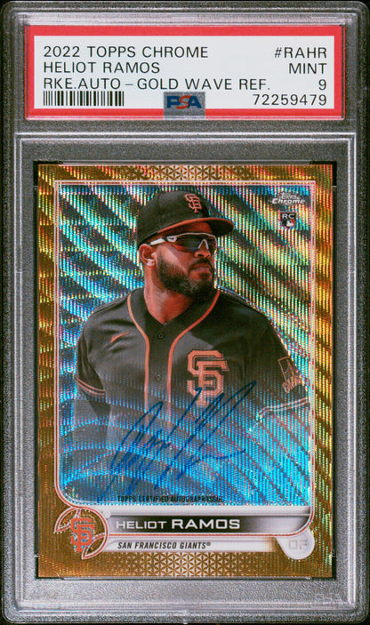 Heliot Ramos 2022 Topps Chrome Rookie Gold Wave Auto #10/50 PSA 9 Mint