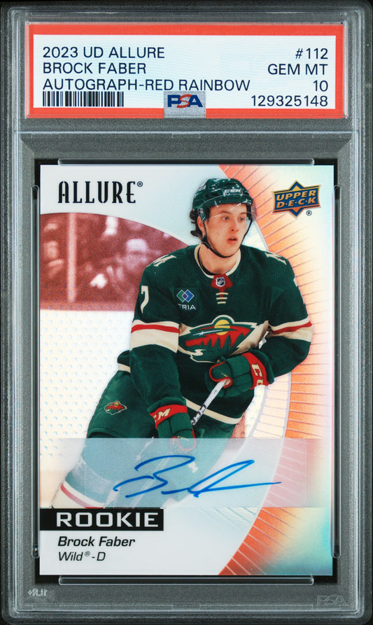 Brock Faber 2023 Upper Deck Allure Red Rainbow Rookie Autograph PSA 10 Gem Miint
