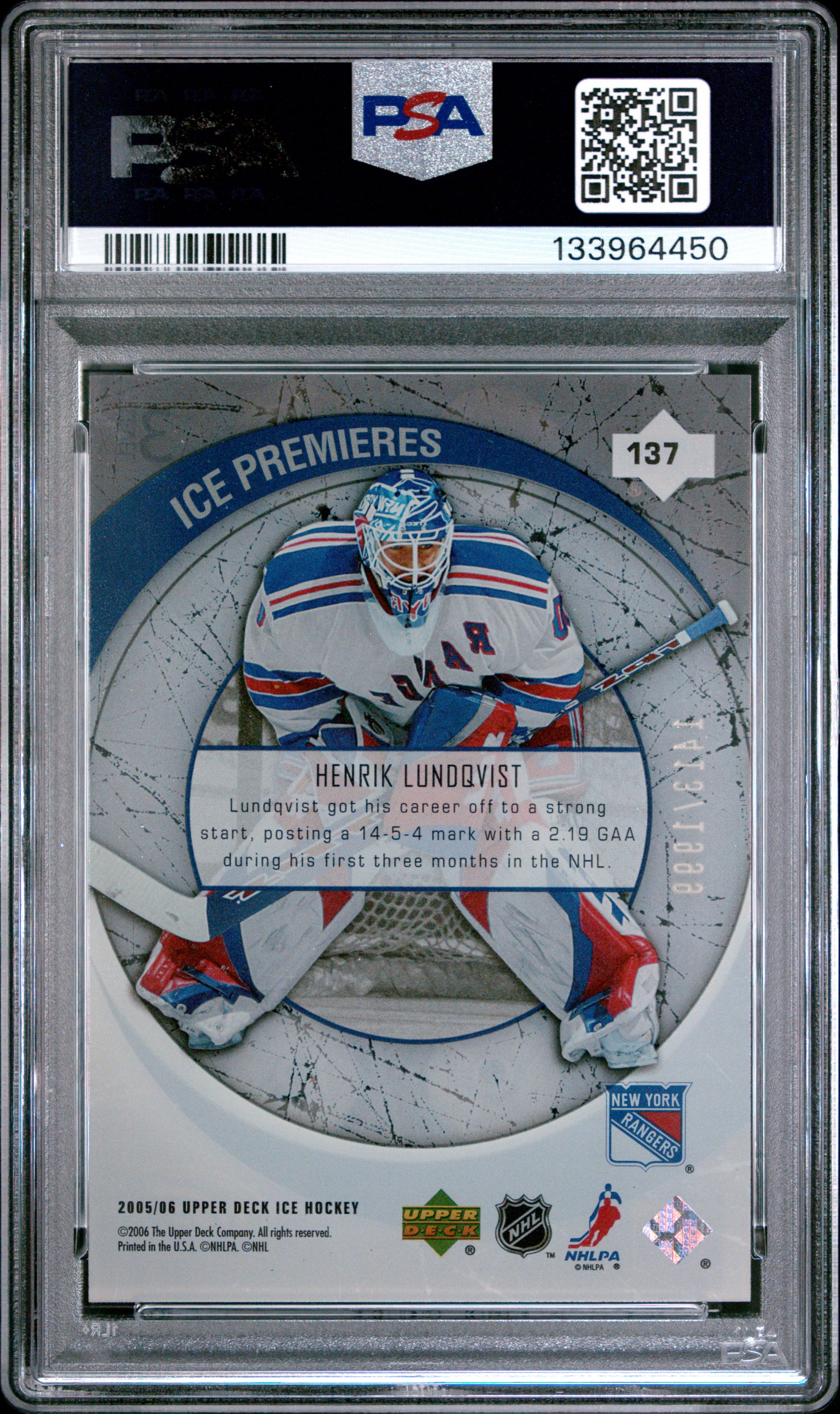 Henrik Lundqvist 2005 Upper Deck Ice Rookie #1413/1999 PSA 10 Gem Mint