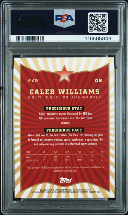 Caleb Williams 2024 Finest Prodigies Rookie Autograph PSA 10 Auto 10