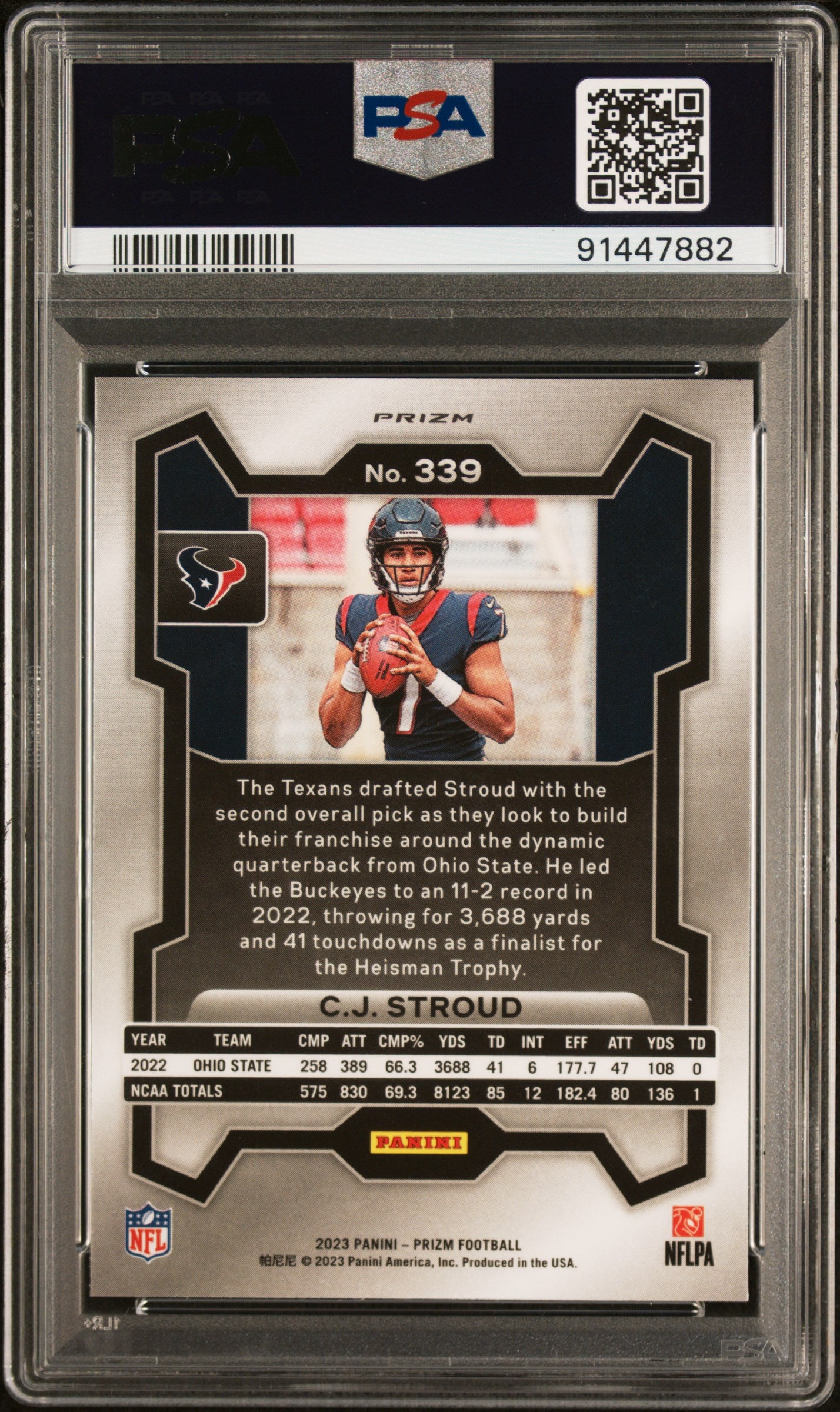 CJ Stroud 2023 Panini Prizm Rookie #339 Silver Prizm PSA 10 Gem Mint