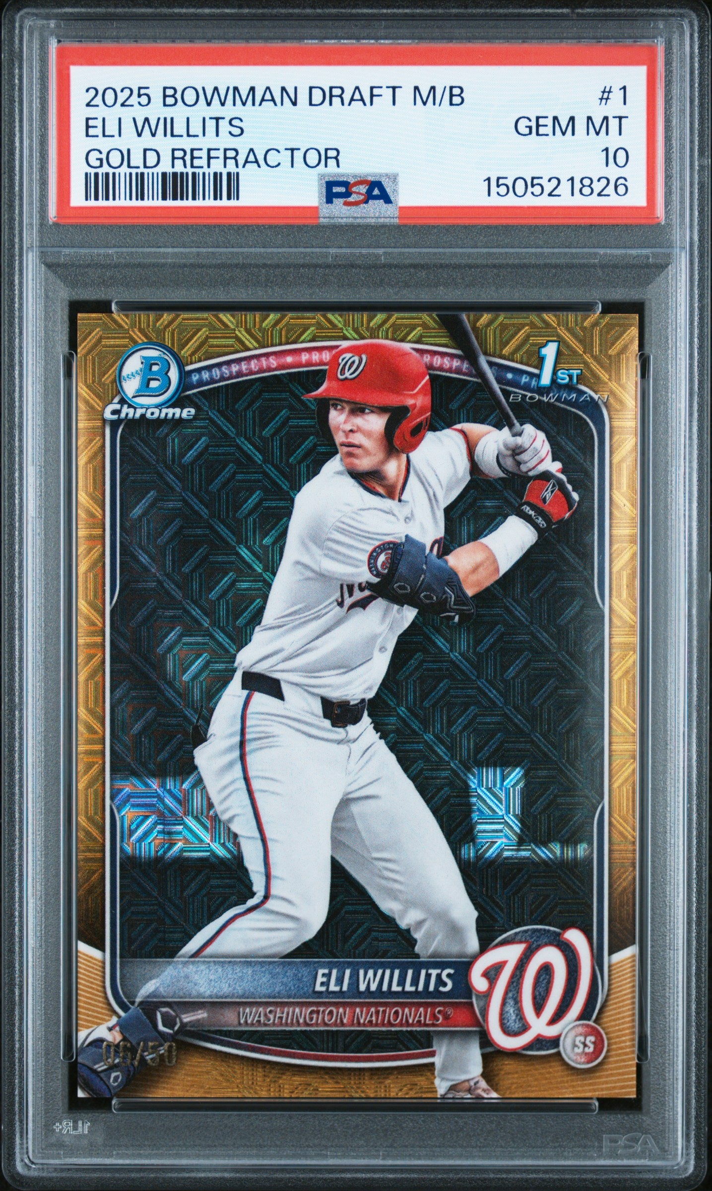 Eli Willits 2025 Bowman Draft Mega Box Gold Refractor #6/50 PSA 10 Gem Mint