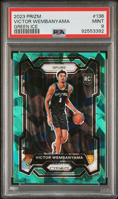 Victor Wembanyama 2023 Panini Prizm #136 Green Ice PSA 9 Mint 3992
