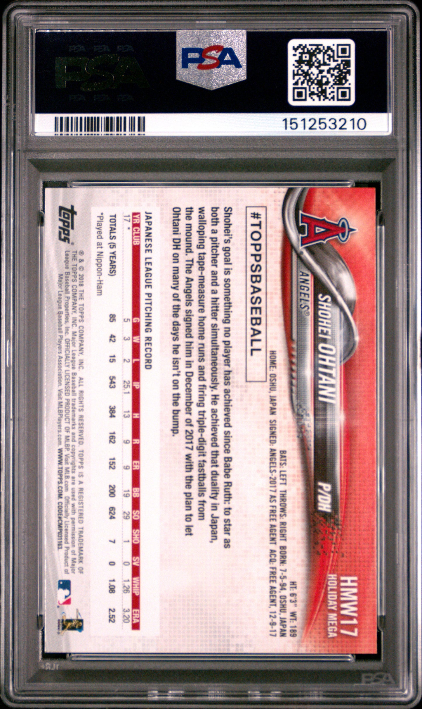 Shohei Ohtani 2018 Topps Holiday Rookie #17 Metallic Snowflake PSA 9 Mint