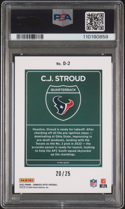 CJ Stroud 2023 Donruss Optic Black Pandora Downtown #20/25 PSA 9 Mint