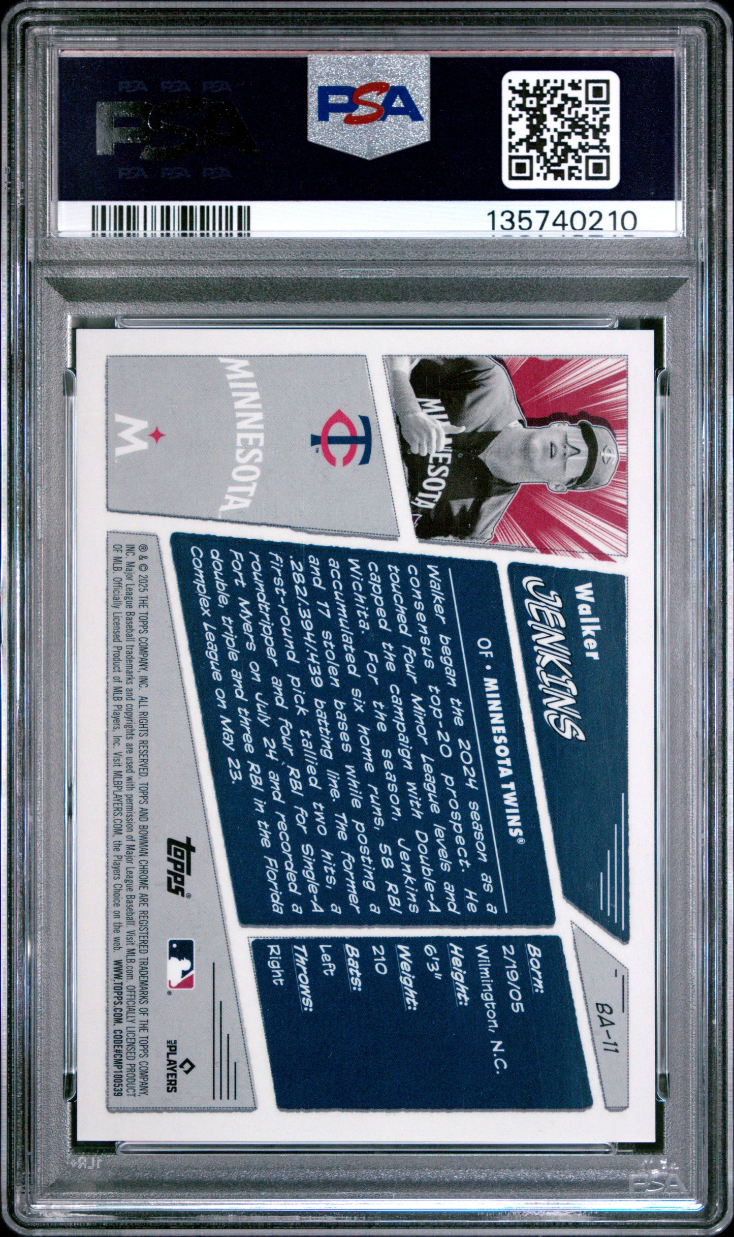 Walker Jenkins 2025 Bowman Anime #BA11 PSA 9 Mint