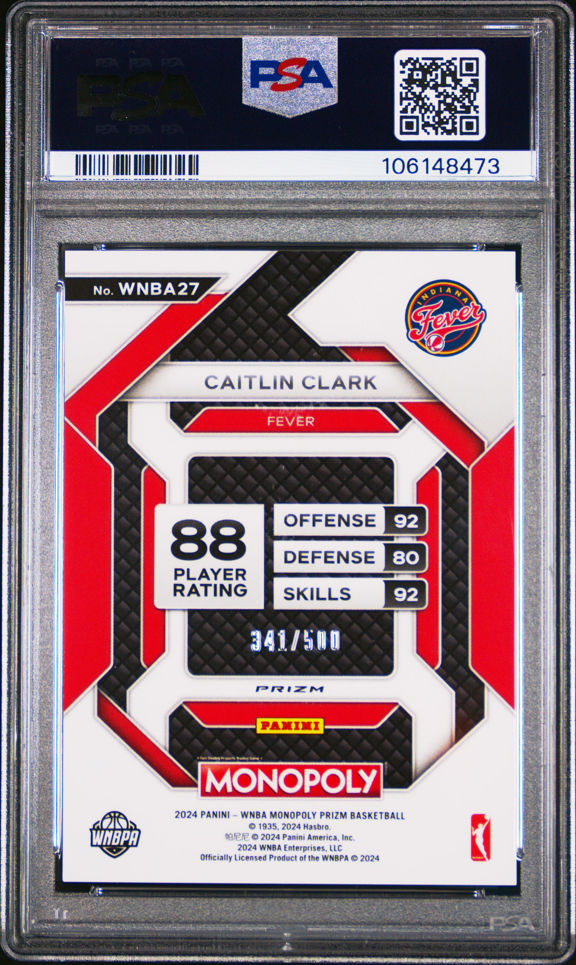 Caitlin Clark 2024 Panini Prizm Monopoly Gold Shimmer #341/500 PSA 10 Gem Mint