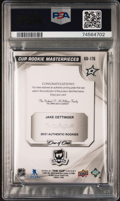 Jake Oettinger 2020 Upper Deck The Cup Yellow Printing Plate #1/1 PSA 10 Gem Mint
