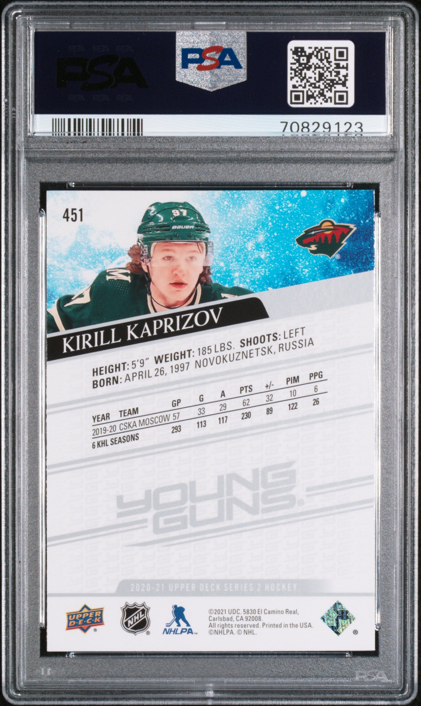 Kirill Kaprizov 2020 Upper Deck Rookie #451 PSA 10 Gem Mint 9123