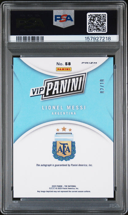 Lionel Messi 2025 Panini National VIP Gold Nebula Auto #2/10 PSA 9 Mint