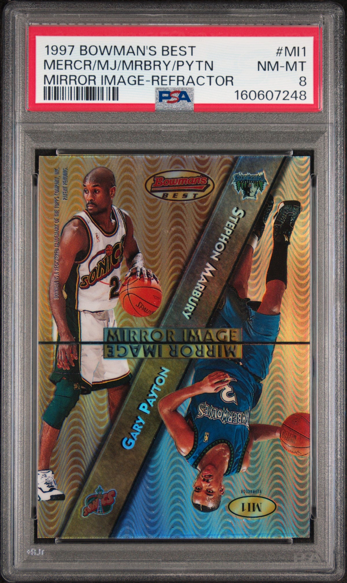 Michael Jordan + Mercer + Payton + Marbury 1997 Bowmans Best Mirror Image Refractor PSA 8 Nm-Mint