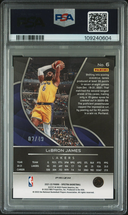 LeBron James 2021 Panini Spectra Asia Blue and Orange #2/49 PSA 10 Gem Mint