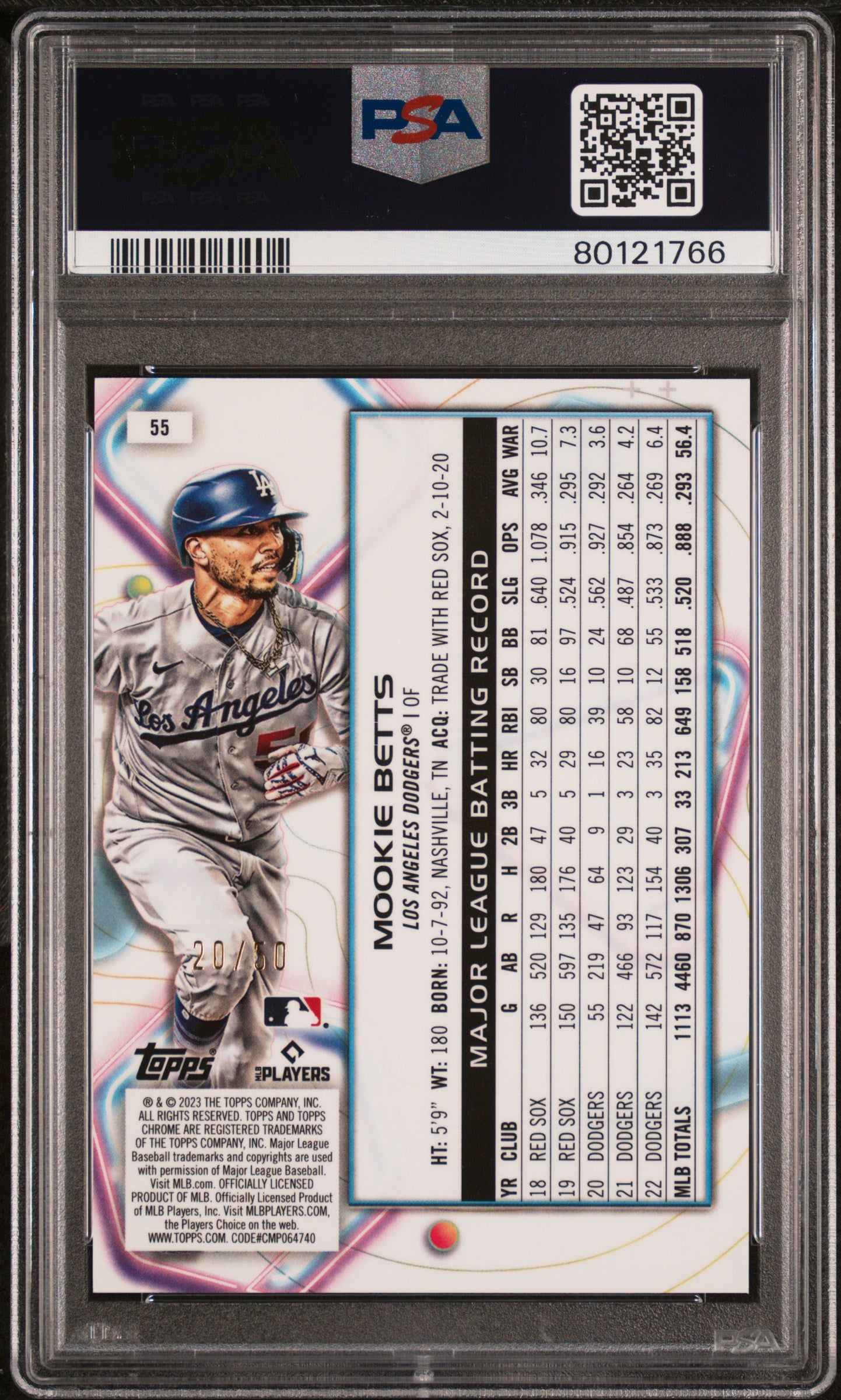Mookie Betts 2023 Topps Chrome Cosmic #55 Gold Interstellar #20/50 PSA 10 Gem Mint