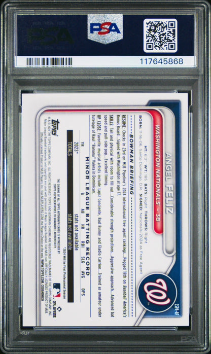 Angel Feliz 2024 Bowman Chrome Sapphire Orange Auto #22/25 PSA 10 Gem Mint