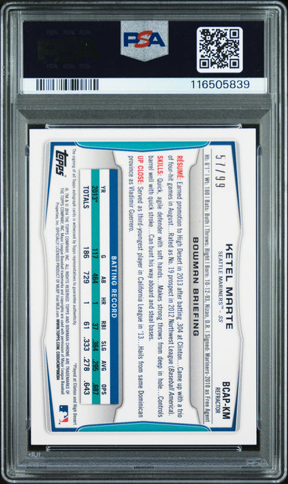 Ketel Marte 2014 Bowman Chrome Black Refractor Auto #57/99 PSA 9 Auto 10