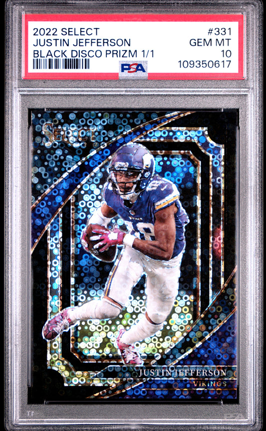 Justin Jefferson 2022 Panini Select #331 Black Disco #1/1 PSA 10 Gem Mint