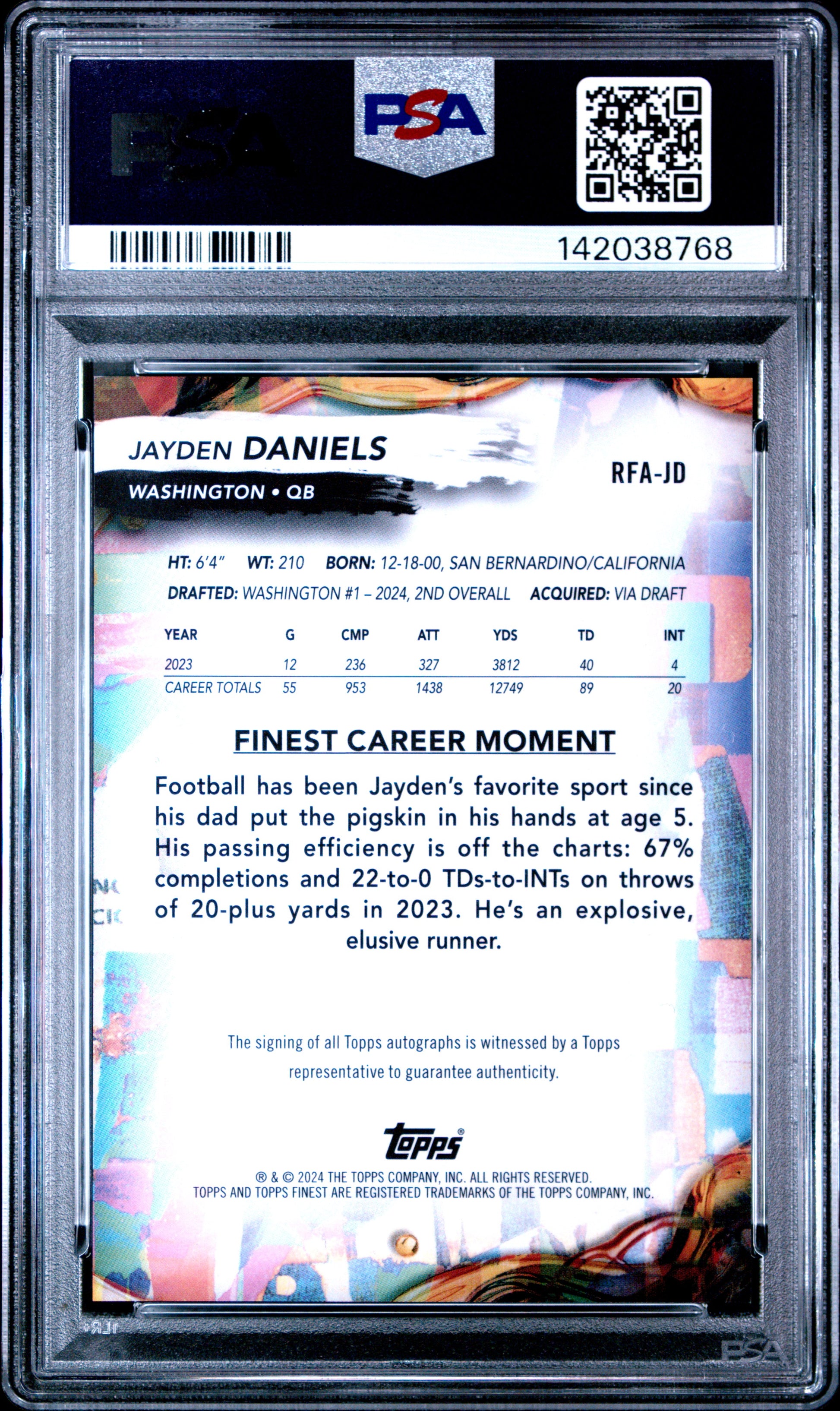 Jayden Daniels 2024 Topps Finest Gold Refractor Geometric Auto #10/50 PSA 10 Gem Mint