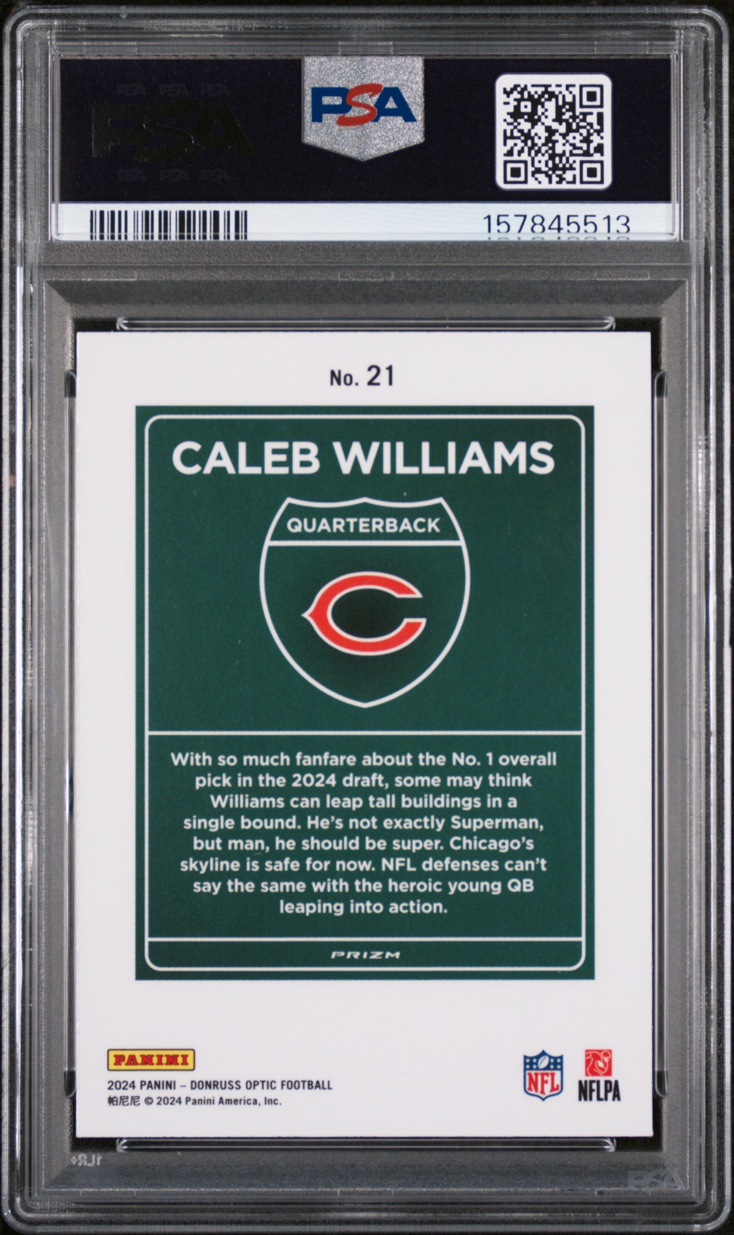 Caleb Williams 2024 Donruss Optic Downtown PSA 8 Nm-Mint