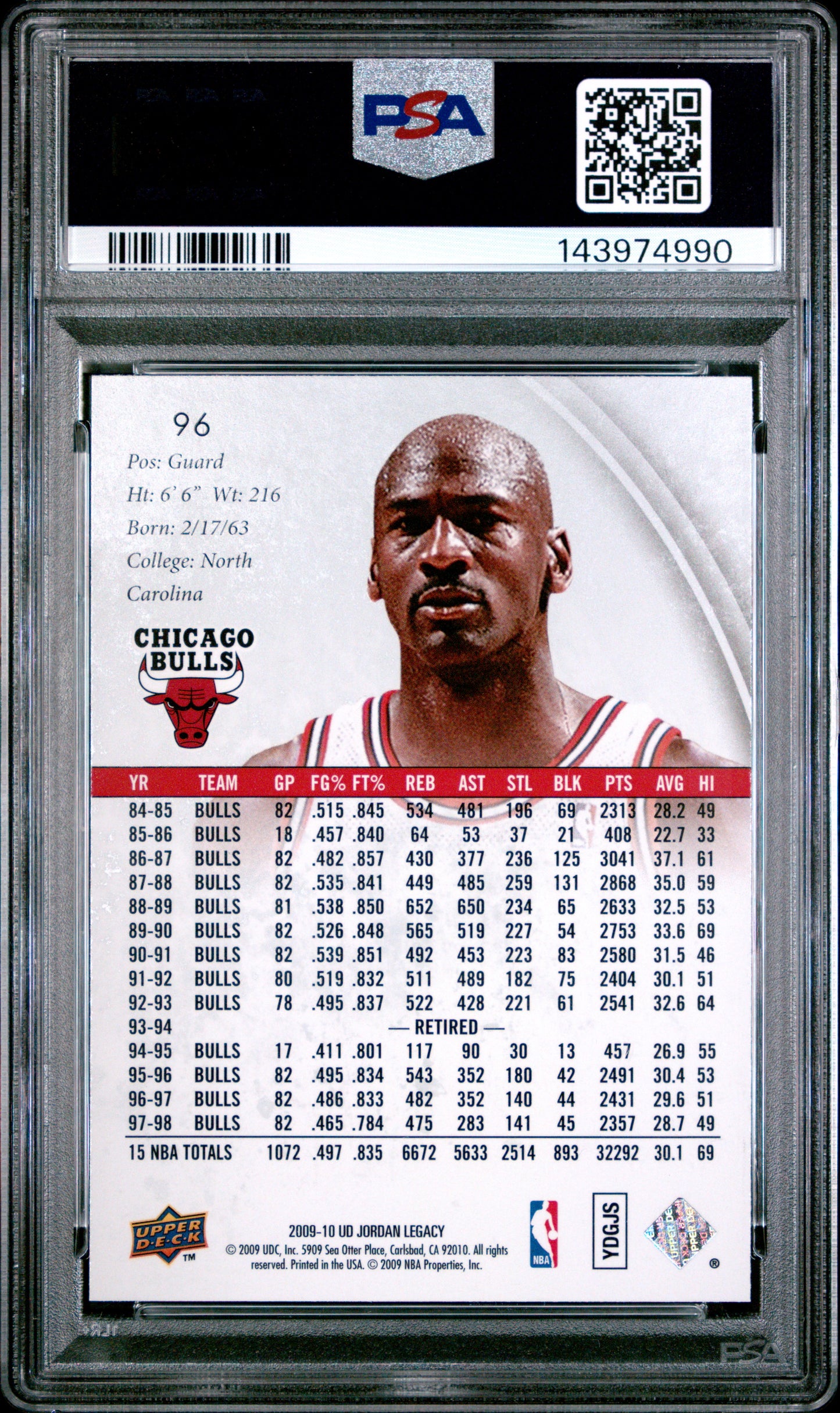 Michael Jordan 2009 Upper Deck Jordan Legacy Gold #96 PSA 10 Gem Mint