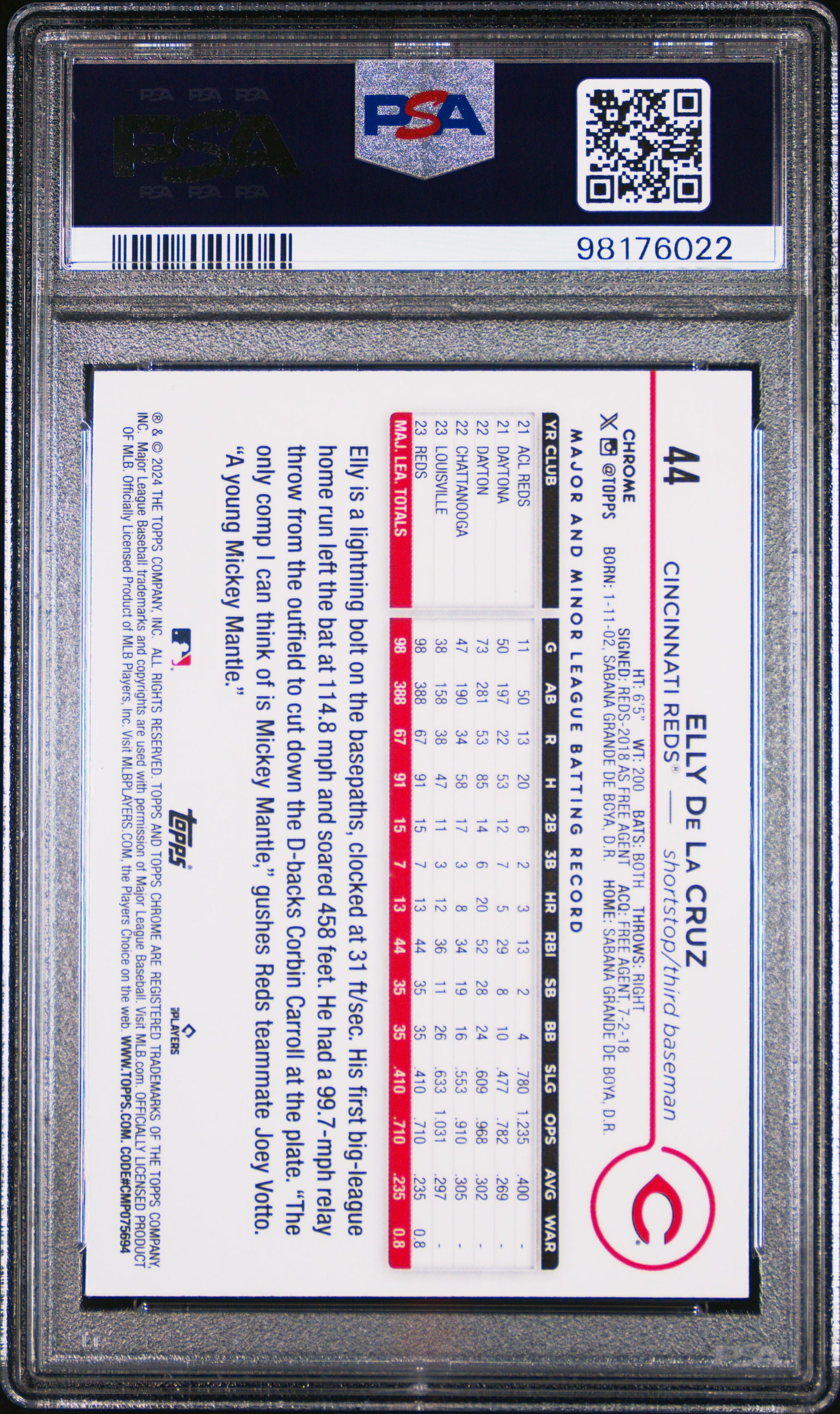 Elly de la Cruz 2024 Topps Chrome Rookie X-Fractor #44 PSA 10 Gem Mint