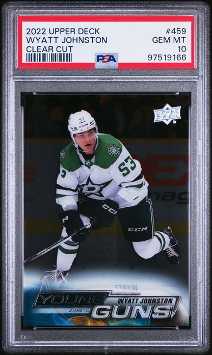 Wyatt Johnston 2022 Upper Deck Rookie #459 Clear Cut PSA 10 Gem Mint
