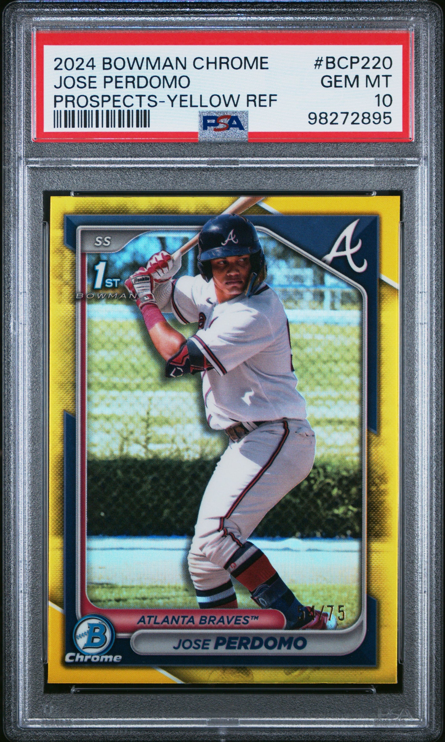 Jose Perdomo 2024 Bowman Chrome Yellow Refractor #54/75 PSA 10 Gem Mint