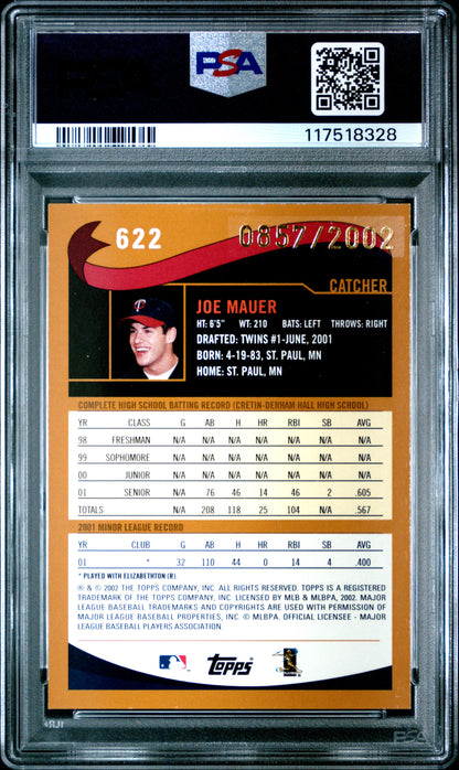 Joe Mauer 2002 Topps Rookie #622 Gold #857/2002 PSA 9 Mint