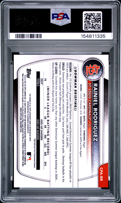 Rainel Rodriguez 2025 Bowman Chrome Auto PSA 9 Mint