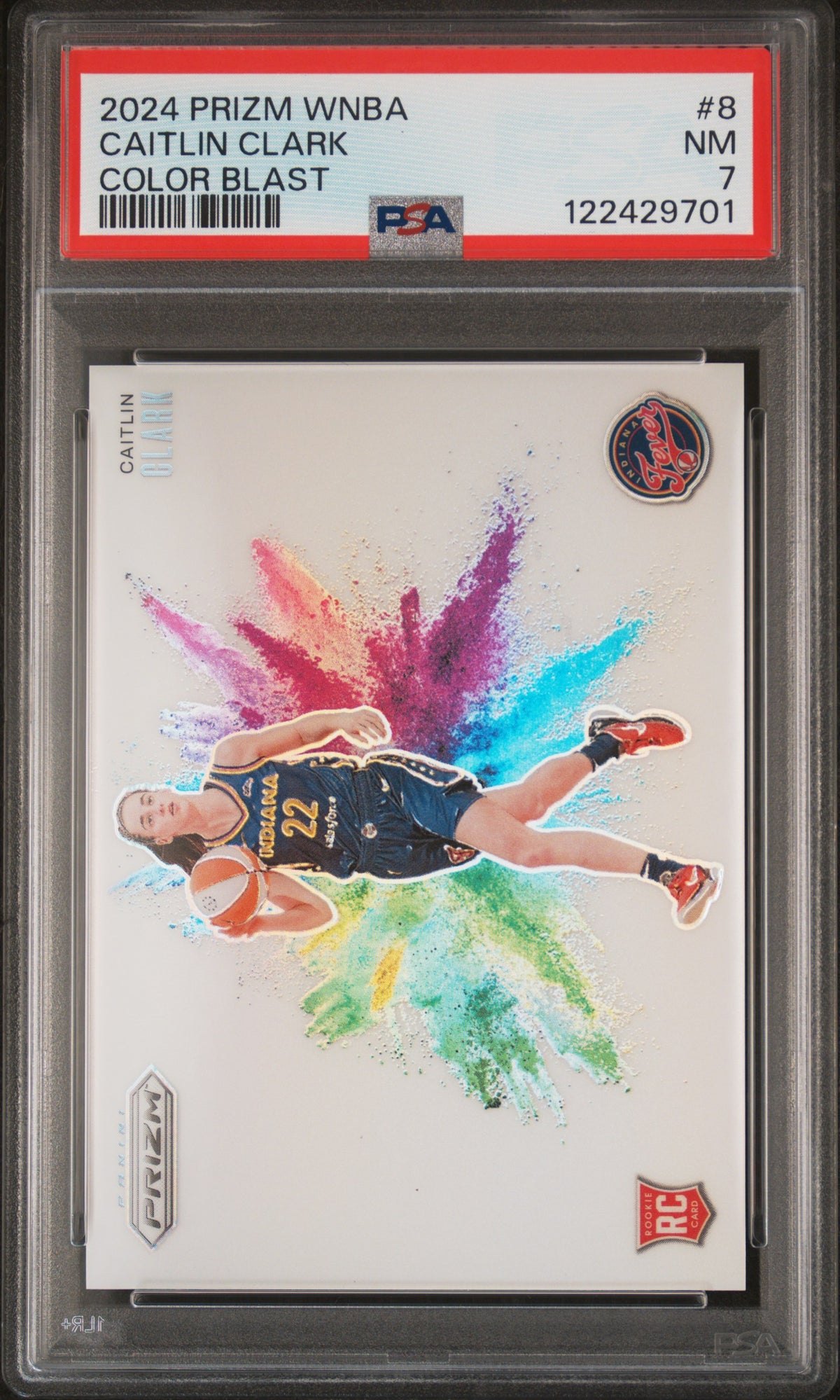 Caitlin Clark 2024 Panini Prizm WNBA Color Blast PSA 7 Near Mint