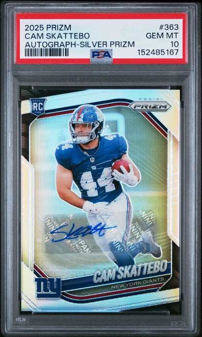 Cam Skattebo 2025 Panini Prizm Silver PRizm Auto PSA 10 Gem Mint