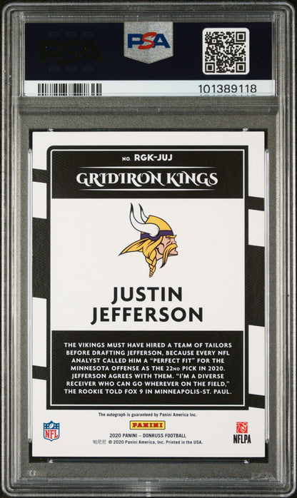 Justin Jefferson 2020 Donruss Rookie Gridiron Kings Auto #5/49 PSA 9 Mint