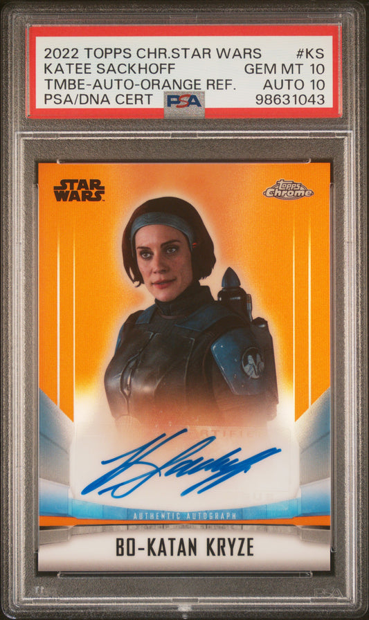 Katie Sackhoff 2022 Topps Chrome Star Wars Orange Refractor Auto #13/25 PSA 10 Auto 10